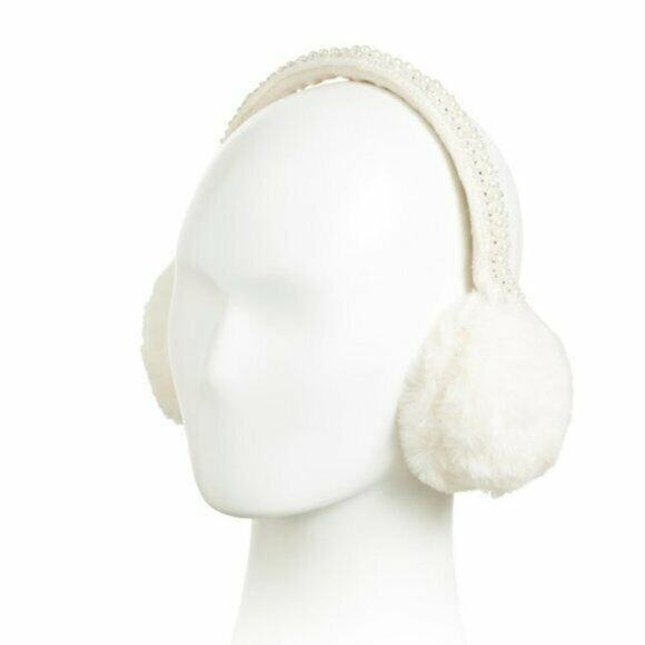New! CHRISTIAN SIRIANO Pearl Embellished Band Faux Fur Earmuffs - Picture 2 of 4